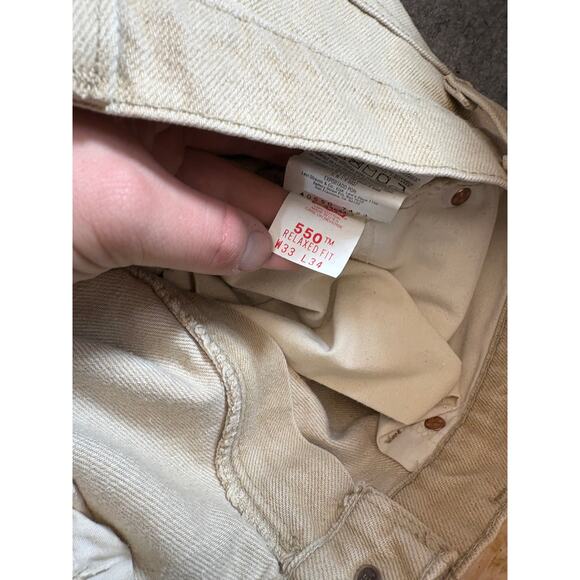 Levis 550 Jeans Men 33x34 Beige Denim Relaxed Fit Straight Leg Orange Tab Grunge - Picture 12 of 13